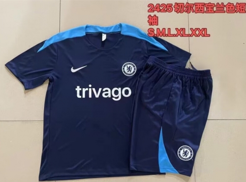 2024/25 Chelsea Royal Blue Shorts-sleeve Thailand Soccer Tracksuit Uniform-815