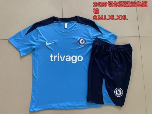 2024/25 Chelsea Blue Shorts-sleeve Thailand Soccer Tracksuit Uniform-815