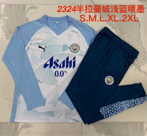 2023/24 Manchester City White & Blue Thailand Tracksuit Uniform-815
