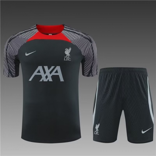 2023/24 Liverpool Dark Gray Shorts-Sleeve Soccer Tracksuit Uniform-801