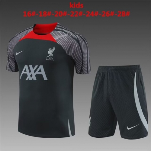 Kids 2023/24 Liverpool Dark Gray Kids/Youth Shorts-Sleeve Soccer Tracksuit Uniform-801