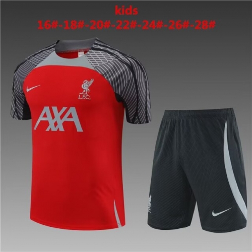 Kids 2023/24 Liverpool Red Kids/Youth Shorts-Sleeve Soccer Tracksuit Uniform-801