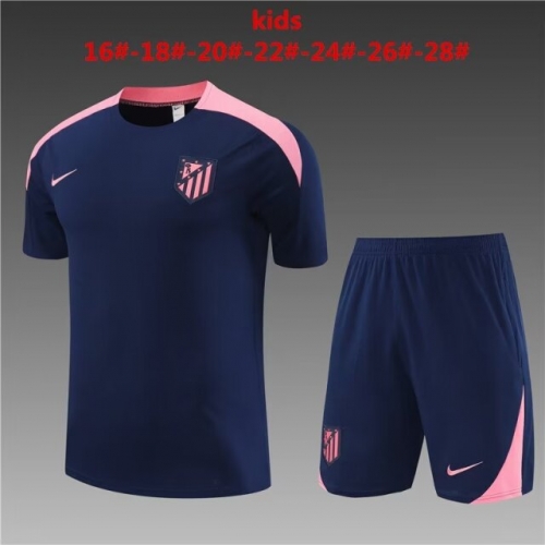 Kids 2024/25 Atletico Madrid Royal Blue Shorts-Sleeve Kids/Youth Thailand Soccer Tracksuit Uniform-801