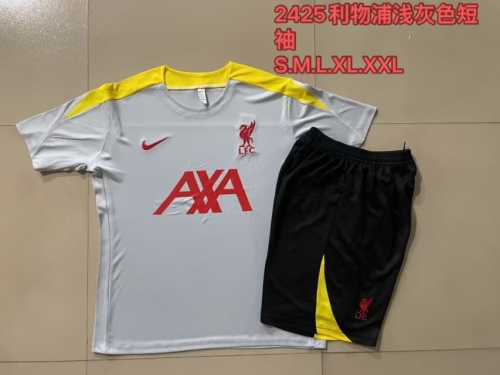 2024/25 Liverpool Light Gray Shorts-Sleeve Soccer Tracksuit Uniform-815