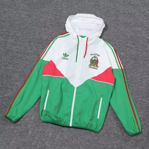 2023-24 Mexico White & Green Soccer Windbreaker Hoodies Top-703