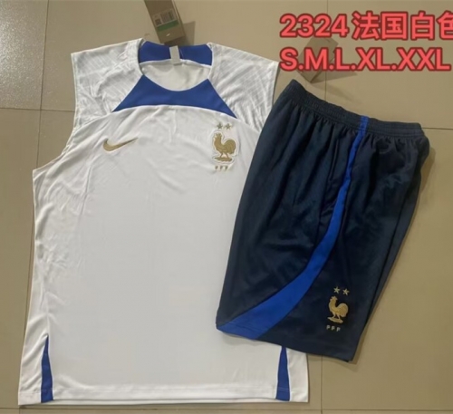 2023/24 France White Shorts-Sleeve Thailand Soccer Tracksuit Uniform-815