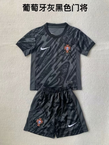 Kids 2024/25 Correct Version Portugal Goalkepeer Black & Dray Youth/Kids Soccer Uniform-208