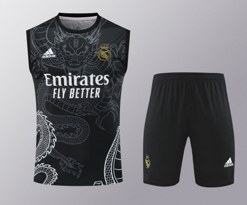 2024/25 Real Madrid Black Thailand Soccer Training Vest Uniform-418