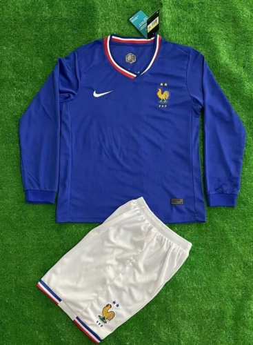 Kid 2024/25 France Home Blue LS Kid/Youth Soccer Uniform-1095/507