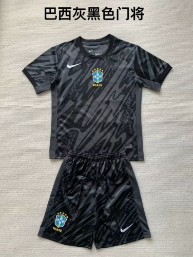 2024/25 Correct Version Brazil Goalkeeper Black Kids/Youth Soccer Uniform-208