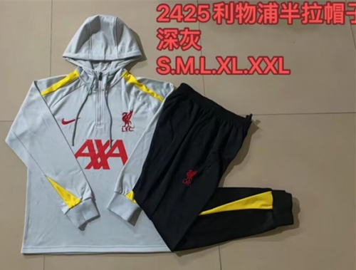 2024/25 Liverpool Dark Gray Soccer Tracksuit Uniform With Hat-815