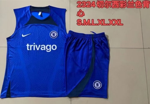 2023/24 Chelsea CaiBlue Shorts-sleeve Thailand Soccer Tracksuit Uniform-815