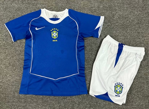 Kids 04 Retro Version Brazil Away Blue Kids/Youth Soccer Uniform-1040