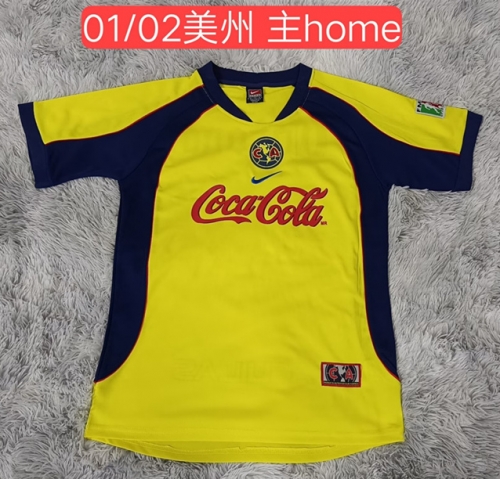 01-02 Retro Version Club América Home Yellow Thailand Soccer Jersey AAA-999
