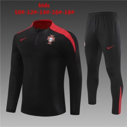 Player Version 2024/25 Portugal Black Youth/Kids Thailand Soccer Tracksuit Uniform-801
