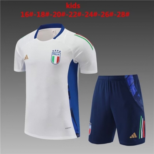 2024/25 Italy White Shorts-Sleeve Kids/Youth Tracksuit Unifom-801
