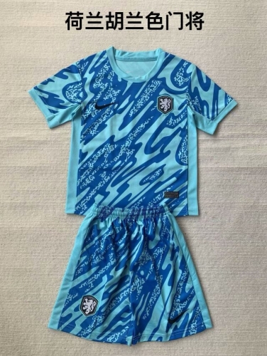 Kids 2024/25 Netherlands Goalkepeer Blue Kids/Youth Soccer Uniform-208