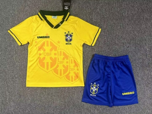 94 Retro Version Brazil Home Yellow Kids/Youth Soccer Uniform-1040/BLY