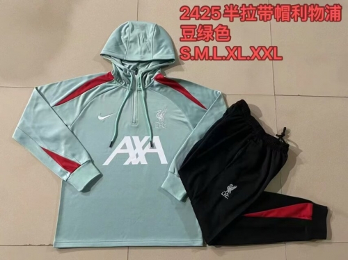 2024/25 Liverpool Pea Green Soccer Tracksuit Uniform With Hat-815