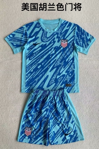 Kids 2024/25 USA Goalkeeper Blue Kids/Youth Soccer Uniform-208