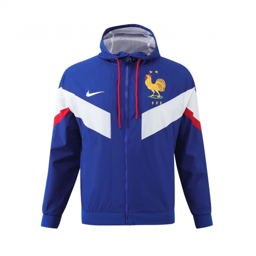 2024/25 France Blue Thailand Soccer Windbreaker Top With Hat-703