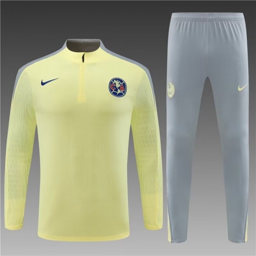 Player Version 2024/25 Club América Light Yellow Thailand Soccer Tracksuit Uniform-801