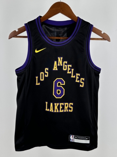Kids 2024 City Season Los Angeles Lakers Black #6 Youth/Kids NBA Uniform-311