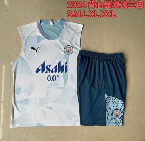 2023/24 Manchester City Light Blue Shorts-Sleeve Thailand Tracksuit Uniform-815
