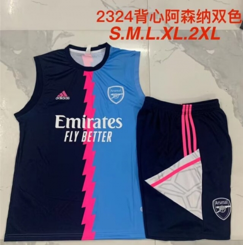 2023/24 Arsenal Black & Blue Shorts-Sleeve Soccer Tracksuit Uniform-815