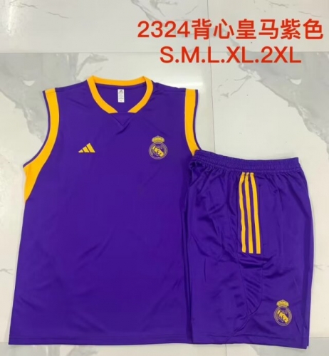 2023/24 Real Madrid Purple Shorts-Sleeve Soccer Tracksuit Vest Uniform-815