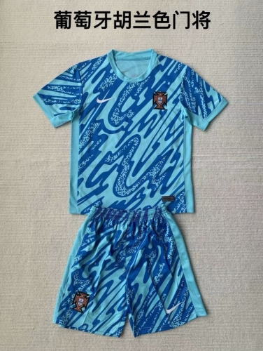 Kids 2024/25 Portugal Goalkepeer  Blue Youth/Kids Soccer Uniform-208