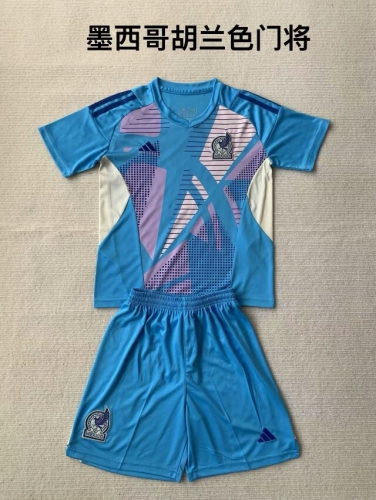 Kids 2024/25 Mexico Goalkepeer Blue Kids/Youth Soccer Uniform-208