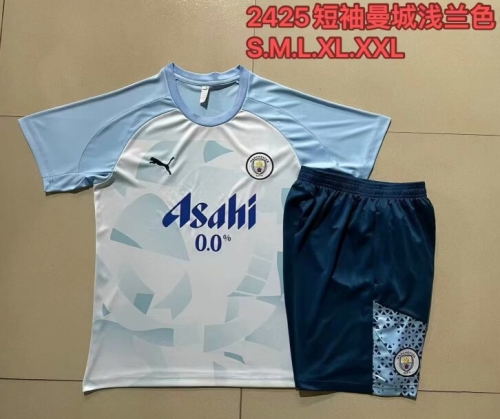 2024/25 Manchester City Blue & White Shorts-Sleeve Thailand Tracksuit Uniform-815