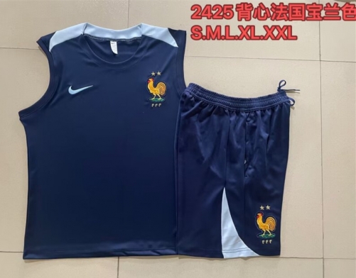 2024/25 France Royal Blue Shorts-Sleeve Thailand Soccer Tracksuit Uniform-815