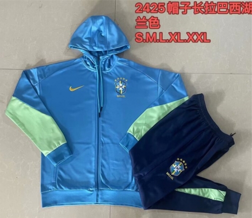 2024/25 Brazil Blue Thailand Soccer Jacket Uniform With Hat-815