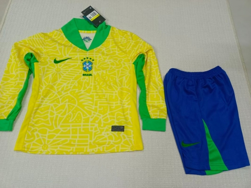 Kids 2024/25 Brazil Home Yellow Training Kids/Youth Soccer Uniform-507