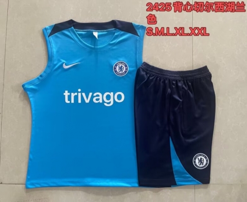 2024/25 Chelsea Blue Shorts-sleeve Thailand Soccer Tracksuit Uniform-815