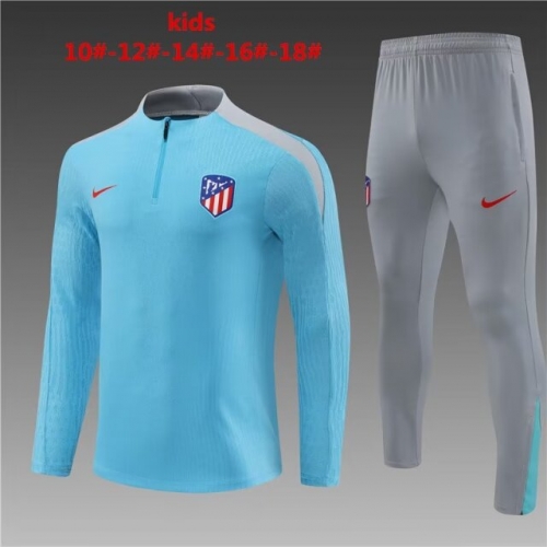 Player Version 2024/25 Atletico Madrid Light Blue Kids/Youth Soccer Tracksuit Uniform-801