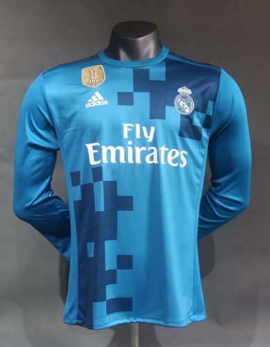 Player Version 17-18 Retro  Real Madrid 2nd Away Blue Thailand LS Soccer Jersey AAA-703