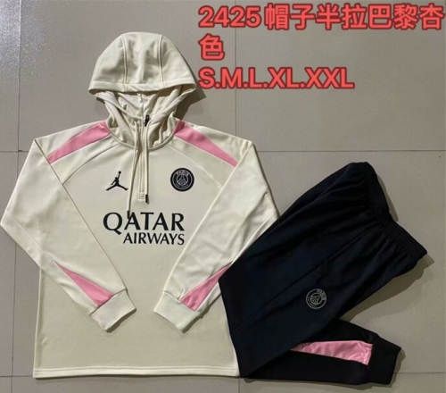 2024/25 Paris SG Apricot  Soccer Tracksuit Uniform With Hat-815