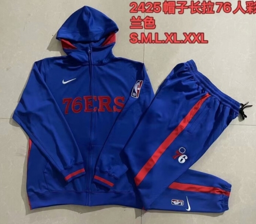 2023-2024 NBA Philadelphia 76ers Cai Blue Soccer Jacket Top With Hat-815