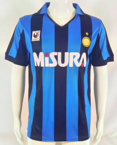 90-91 Retro Version Inter Milan Home Blue & Black Thailand Soccer Jersey AAA-503