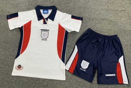 Kids 98 Retro England Home White Kids/Youth Soccer Uniform-1040