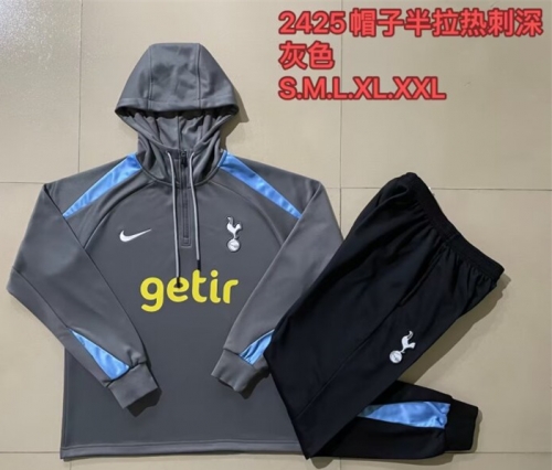 2024/25 Tottenham Hotspur Dark Gray Thailand Soccer Tracksuit Uniform With Hat-815