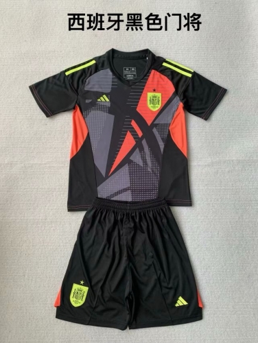 Kids 2024/25 Spain Away Goalkeeper Black & Gray Kids/Youth Soccer Uniform-208