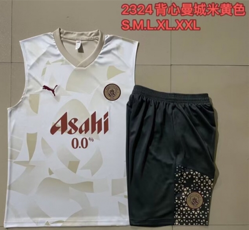 2023/24 Manchester City Rice Yellow Shorts-Sleeve Thailand Tracksuit Uniform-815