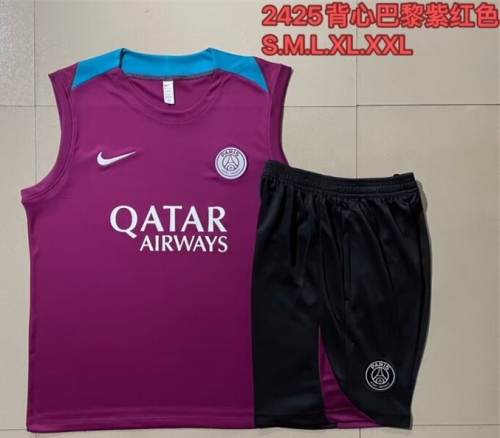 2024/25 Paris SG Purple Shorts-Sleeve Thailand Soccer Tracksuit Vest Uniform-815