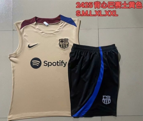 2024/25 Barcelona Dark Yellow Shorts-Sleeve Thailand Soccer Tracksuit Vest Uniform-815