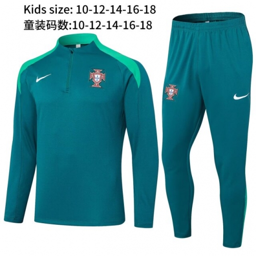 kids 2024/25 Portugal Dark Green Youth/Kids Thailand Soccer Tracksuit Uniform-411