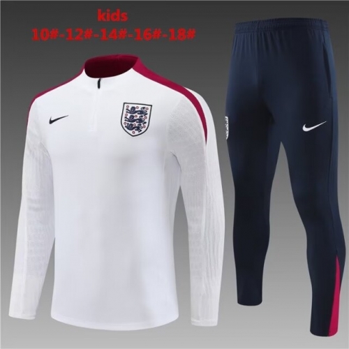 Player Version 2024/25 England White Kids/Youth Soccer Tracksuit Uniform-801